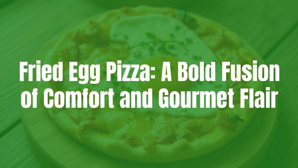 A delicious fried egg pizza with a golden crispy crust, melted cheese, and a perfectly cooked sunny-side-up egg on top, garnished with fresh herbs, rustic wooden table, warm lighting, food photography style.