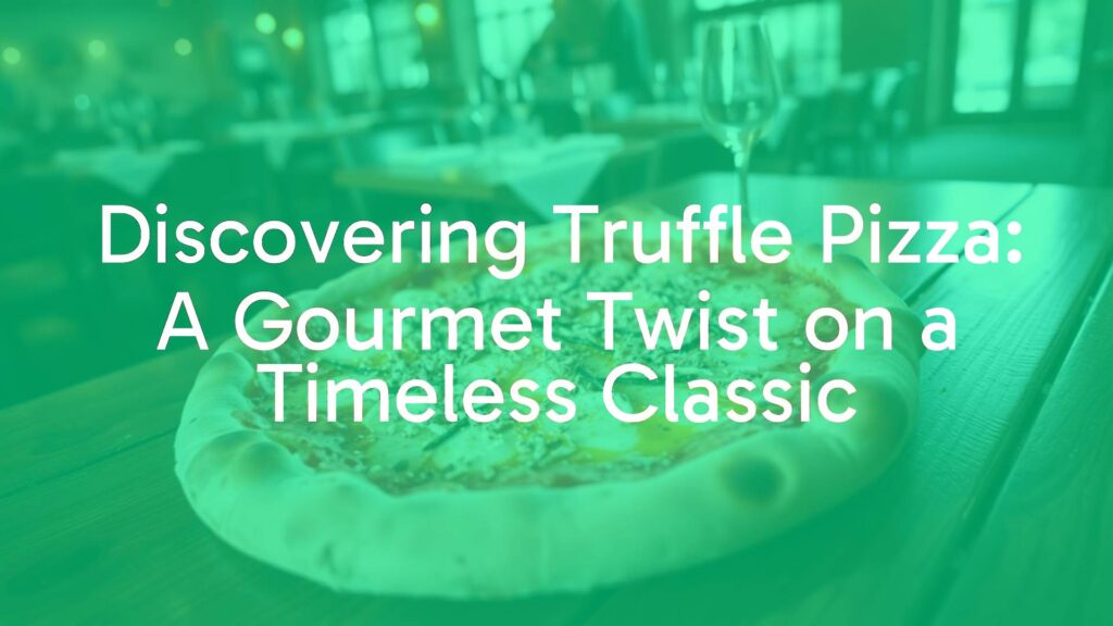 Gourmet truffle pizza with thin crust, topped with truffle shavings and drizzled with truffle oil, on a rustic wooden table, upscale restaurant setting, warm lighting, realistic.