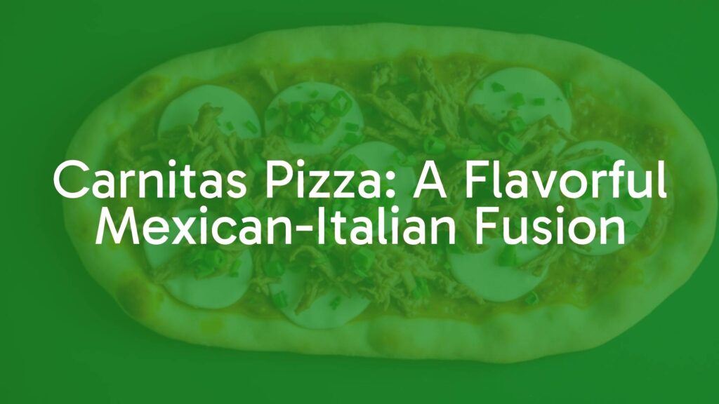 Delicious carnitas pizza with crispy shredded pork, melted mozzarella, salsa verde, and fresh cilantro on a golden crust, overhead shot, vibrant colors, food photography style.